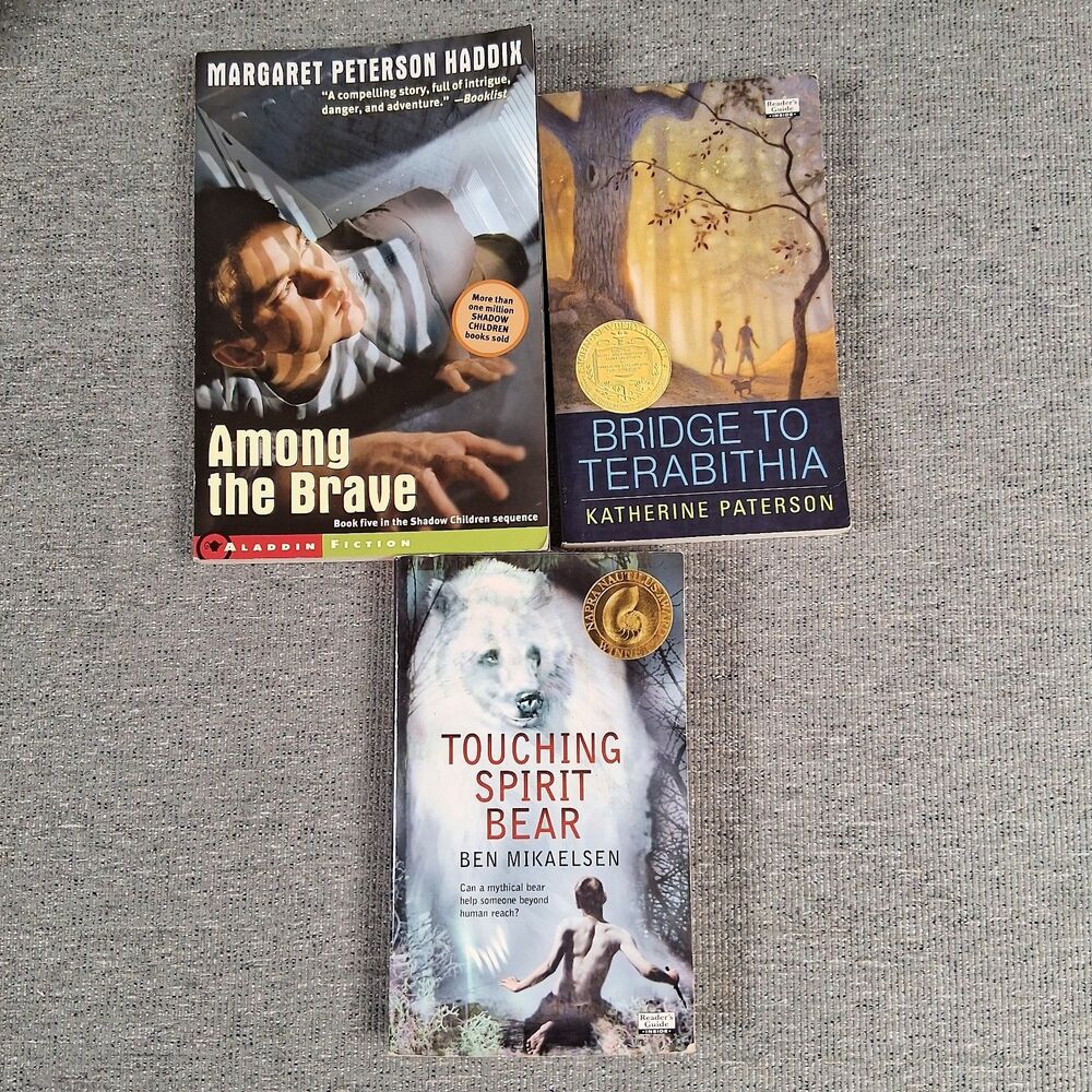 3 Book YA Fiction Lot Among the Brave Bridge to Terabithia Touching Spirit Bear